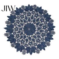 Insulated Hot Pot Mats Round Lace Doily, Dark Blue Floral Placemat, Embroidered Table Tea Tray Mat, Heat-resistant Doilies for Home Decoration Fabric 1pc tamsiai mėlyna spalva