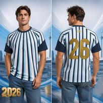 2026 Argentinos dryžuoti marškinėliai vyrams moterims su 26 numerio spauda futbolo sirgaliaus marškinėliai kvėpuojantis futbolo treniruočių trumpomis rankovėmis viršus S
