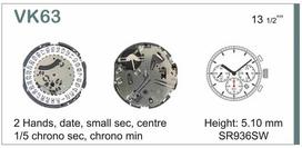 Mechanizm seiko vk63 13 1/2``` date4.5  sc chr 3eyes quartz (394 | sr936sw)