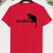 Short Sleeved Cat and Mouse Chess Printed T-shirt Round Neck Summer Top Suitable for Boys' Casual Clothing XS raudona