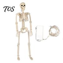 Patvarus plastiko skeletas 36 coliai LED apšviečiamas Helovino skeletas, 3 pėdų tikro dydžio pilnas kūnas Kapinių tematikos kraštovaizdžio formavimas, judinami žmogaus kaulai A brown