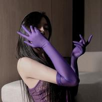 New Oil Shiny Women Ultra-Thin Tight Stockings Gloves Transparent Glossy Full Finger Female Club Sexy High Elastic Long Mittens One Size