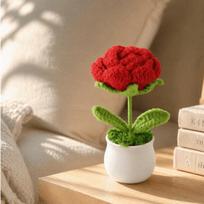 5.12in Long Lasting Knit Floral Table Decor  Desktop Ornamental Floral Piece raudona