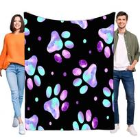 Vibrant Paw Print Blanket, Soft Cozy Flannel Throw for Pet Lovers, Bed Sofa Decor, Lightweight Animal Theme Gift for Kids Adults Size: 75*100cm, Weight: 230 GSM