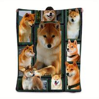 Shiba Inu Dog Blanket Collage Photo Design Soft Fleece Throw Pet Lover Gift for Dog Owners Home Decor Cozy Bedding Size: 75*100cm, Weight: 230 GSM
