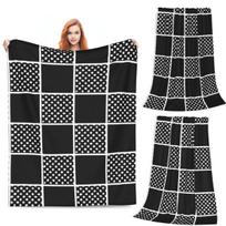 Chess Board Black And White Grid Checkered Blanket Soft Warm Flannel Throw Blanket Bedding for Bed Living room Picnic Home Sofa Size: 75*100cm, Weight: 230 GSM