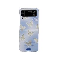 Skirtas Samsung Z Flip 4 Case Butterfly permatomas sulankstomas dėklas su apyranke, skirtas Samsung Z Flip 3 Flip4 smūgiams atsparus kietas nugarėlė Samsung Z Flip 3