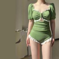 Hot spring swimsuit fairy Fan conservative jumpsuit high waisted triangle pants cover the belly and appear slim M