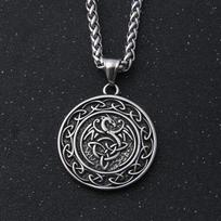 Nerūdijančio plieno vėrinys Retro drakono pakabukas Apvalus medalionas Vėrinys Asmenybės vėrinys Gyvūnas Vikingų papuošalai Single Pendant
