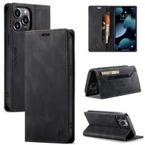 AutSpace-A01 Leather Case for iPhone 14 Pro Max Wallet Card Slots Cover Magnetic Flip New black
