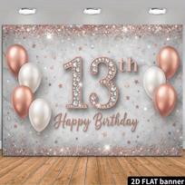 2D Diamond 13th Birthday Backdrop - Rose Gold Glitter Banner for Girls 13th Birthday Photoshoot 47.2x31.5inch/120*80cm
