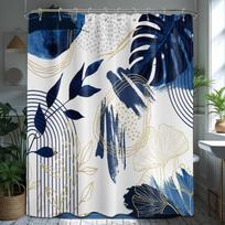 Navy Blue Boho Leaf Shower Curtain – Mid-Century Modern Abstract Design, Stylish Men’S Bathroom Decor 12Pcs Hooks 71X71In W60H190(CM)-1 Pcs