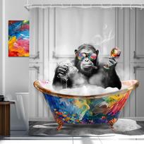 Funny Monkey Shower Curtain 60Wx72H Inch Black White Animal In Bathtub Chimpanzee Boys Men Shower Curtain Bathroom Set Modern Gr W60H190(CM)-1 Pcs