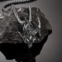 Punk Charms Viking Dragon Head Necklaces Men's Norse Skull Antique Silver Color Pendant Stainless Steel Chain Retro Jewelry Gift 60CM