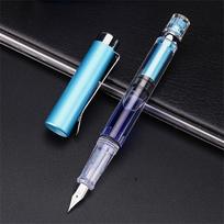 Large Capacity 0.38mm EF Nib Transparent Fountain Pen Ink Pens Piston Fountain Pen Writing Pen mėlyna