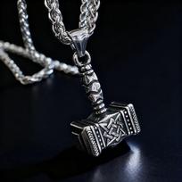 Stainless Steel Pendant Norse Mythology Mjolnir Rune Thor Hammer Necklace For Men Viking Jewelry Accessories 60cm