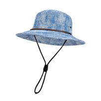 Drawstring Sunshade Cowboy Hat Sombrero Sunscreen Basin Cap Soft Denim Fisherman Hat  Spring šviesiai mėlyna spalva