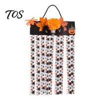Skull Bat Pumpkin Print Backdrop Halloween Rag Flag Banner, Maple Leaf Flower Ribbon Hanging Rich Layered Three-dimensional Ornament Decor, Farmhouse A