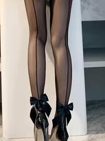 1 Spring/Summer  Girl Black Sexy Straight Shrimp Line Socks Anti Entanglement Black Pantyhose Sexy Big Bow Pantyhose Daily We XXXS