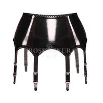Seksualūs moteriški PU PVC odiniai kojinių laikikliai su trijų eilių sagtimi priekyje, diržas, seksualūs apatiniai, cosplay, blizganti alyva, apatiniai One Size black