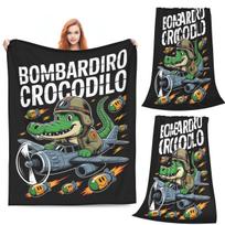 Bombardiro Crocodilo Meme Italian Brainrot Blankets Soft Flannel Throw Blanket Bedspread for Bed Living room Picnic Travel Sofa Size: 75*100cm, Weight: 230 GSM