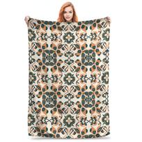 Flannel Throw Blanket Abstract Vibrant Oriental Japanese Floral Tile Pattern Colorful Geometrical Flowers Blankets for Bed Room Size: 75*100cm, Weight: 230 GSM