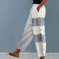 Women's Spring and Summer Straight Wide Leg Pants Office Casual Pants Plaid Breathable Pants 3XL