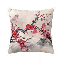 Red Plum Blossom Patterned Square Pillowcase Cushion Cover Pillow Case Throw Pillow Cover for Home Sofa Living Room 12x12Inch