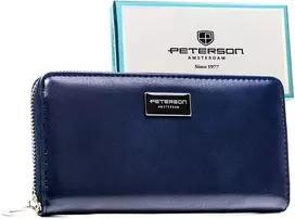 Moteriška didelė odinė piniginė Peterson, tamsiai mėlyna AX9