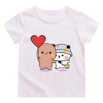Cute Panda Bear Bubu Dudu T-shirt Love Balloon Cartoon Tshirts Kawaii Kids Boys Girls Top Cotton Short Sleeve Children Tee 100 balta