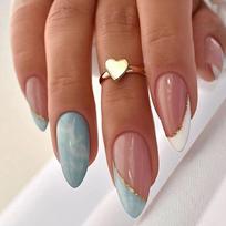 24pcs Detachable Fake Nials Leaf Wavy DIY Glitter False Nails Long Almond French W259