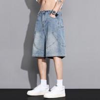 Summer Baggy Denim Shorts Casual Straight Jeans Male Vintage Wash Drawstring Short Pants Streetwear XS šviesiai mėlyna spalva