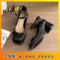 Fairy style small man height increase shallow mouth single shoes French versatile bow thick heel Mary Jane shoes 2025 new models 34