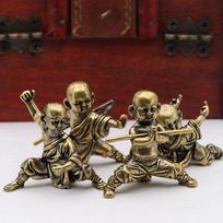 4 Styles Little Monk Kung Fu Brass Small Statue Characters Miniatures Figurines Desktop Decorations Crafts Home Decors Ornaments B