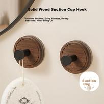 Bydoll Suction Cup Hook, No Drilling Required, Door-Back Coat Hooks, Heavy-Duty Bathroom Hooks, Traceless, Vintage-Style Walnut Wood Adhesive Hooks