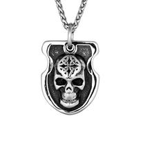 Gothic Punk Vikings Skull Shield Necklaces Stainless Steel Norse Runes Celtic Knot Pendant Men Charm Amulet Scandinavian Jewelry