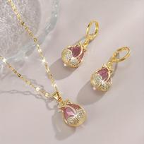 A set of stylish and exquisite tulip pendant earrings and necklace set, Christmas and New Year gift, anniversary gift, holiday party jewelry rožinė