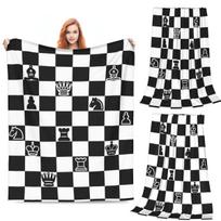 Chess Board Black And White Grid Checkered Blankets Soft Warm Flannel Throw Blanket Bedding for Bedroom Picnic Travel Home Couch Size: 75*100cm, Weight: 230 GSM