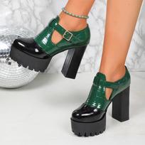 Fashion High Heels Leather Woman Chunky Shoes Fashion Autumn Dress Walking Shoes Women 2024 Trend Pumps Elegant Designer Femme Zapatos 36 žalia