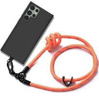 Lanyard Case for Samsung Galaxy S23 Ultra - Shockproof Black Silicone with Detachable Orange Lanyard