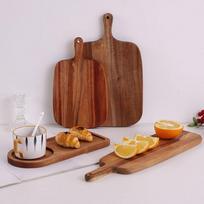 Nešiojama tvirto medžio pjaustymo lenta su rankena virtuvei ir lauko naudojimui A Model Acacia Handle 26.5x16x1.5cm