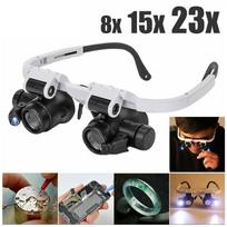 2 LED ant galvos tvirtinamas didinamasis stiklas, galvos juosta, 8x 15x 23x reguliuojamas juvelyro, laikrodininko remonto didinamasis stiklas, lupos lęšis balta