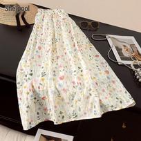 Women's Floral Print High-Waist A-line Maxi Skirt OS