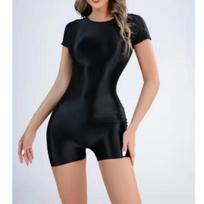 Trumpomis rankovėmis elastingi žaismingi kostiumai Blizgūs maudymosi kostiumėliai priekyje Besiūliai kūno kostiumai Sexy Body Tops Atletiškas treniruoklių salė Fitness Trikotas Unitard L juoda