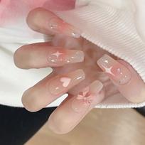 24Pcs Full Cover Press on Nail with Unique Heart and Star Patterns Acrylic False Nail Holiday Manicure Nail Accesories 1