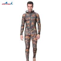 Mens Camo Full-Body Rash Guard Wetsuit With Hood Zipper UV Protection Diving Surfing Snorkeling Water Sports Medium