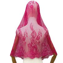 Vintage Style Lace Mantilla Veil Breathable Muslin Head Covering Bridal Headscarf  Wedding Ceremony Rose Red Style 2