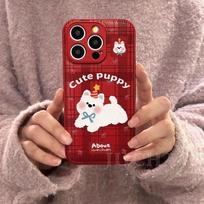 Silicone Phone Case IPhone 16 Pro With Cherry Dog Plaid Design Lanyard Included Full Coverage Shockproof Cover iPhone 16 Pro Max