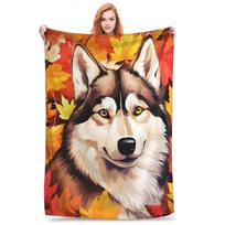 Autumn Fall Siberian Husky Dog Blanket Super Soft Flannel Sofa Throw Blanket for Couch Bedding Outdoor Throws Bedspread Quilt Size: 75*100cm, Weight: 230 GSM