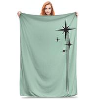 1950s Atomic Age Retro Starburst in Mint Green and Black Blankets Soft Warm Flannel Throw Blanket for Bed Living room Picnic Size: 75*100cm, Weight: 230 GSM